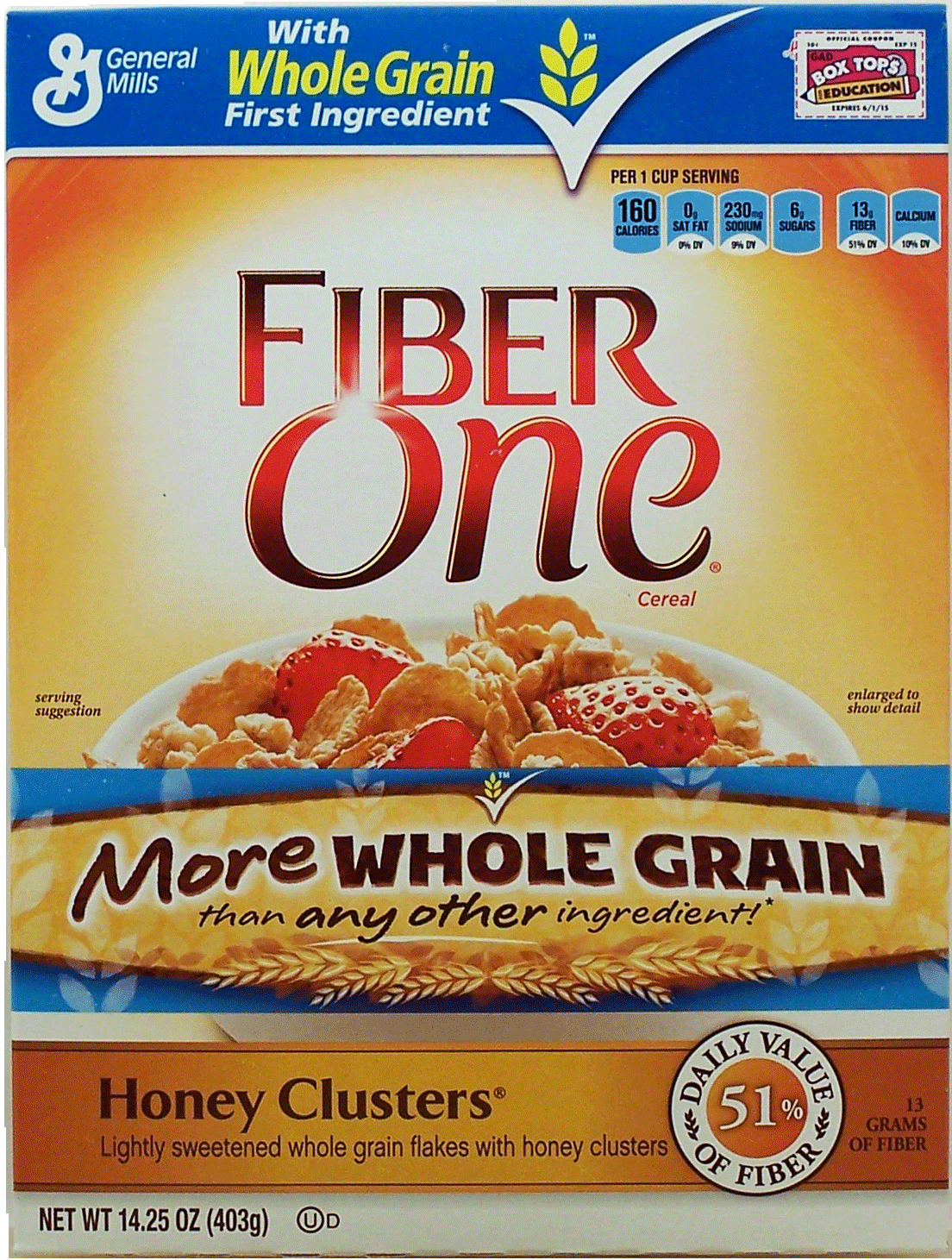 General Mills Fiber One lightly sweetened whole grain flakes with honey clusters Full-Size Picture